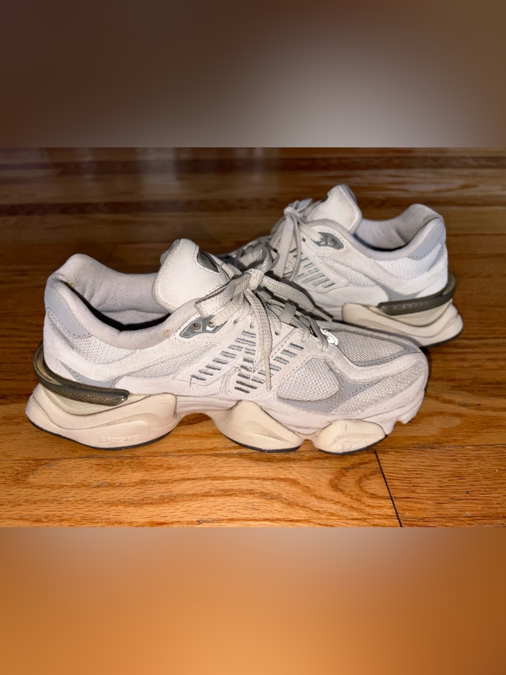 New Balance Beige and Light Gray Athletic Sneakers - Picture 2 of 5